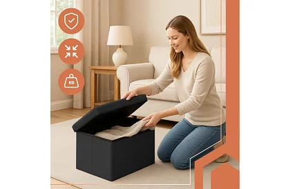 Skládací úložný taburet 60 × 30 × 30 cm – černý samet