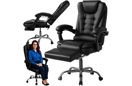 Kancelářské křeslo s výsuvnou opěrkou nohou – černé