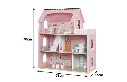 Dřevěný domeček pro panenky s LED osvětlením + nábytek a doplňky