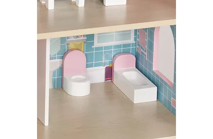 Dřevěný domeček pro panenky s LED osvětlením + nábytek a doplňky