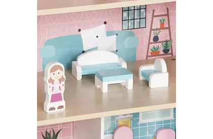 Dřevěný domeček pro panenky s LED osvětlením + nábytek a doplňky