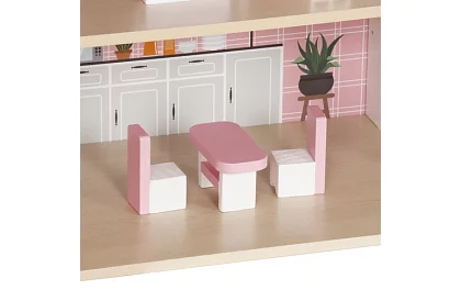 Dřevěný domeček pro panenky s LED osvětlením + nábytek a doplňky