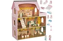 Dřevěný domeček pro panenky s LED osvětlením + nábytek a doplňky