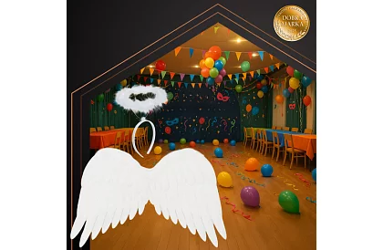 Bílá andělská křídla 2 kusy – 50 x 35 cm + svatozář