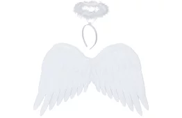 Bílá andělská křídla 2 kusy – 50 x 35 cm + svatozář