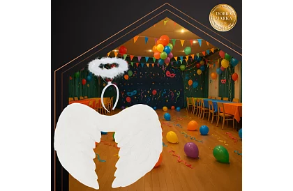 Bílá andělská křídla 2 kusy – 45 x 25 cm + svatozář