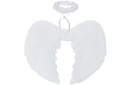 Bílá andělská křídla 2 kusy – 45 x 25 cm + svatozář