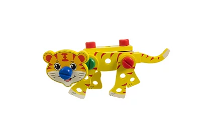 Dřevěná bedna s nářadím a zvířátky - šroubovací prvky