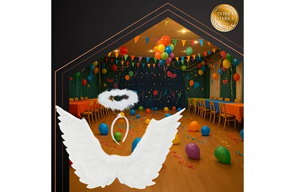 Bílá andělská křídla 2 kusy – 70 x 45 cm + svatozář