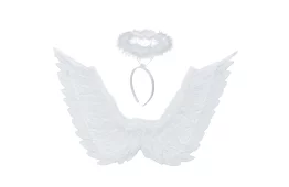 Bílá andělská křídla 2 kusy – 70 x 45 cm + svatozář