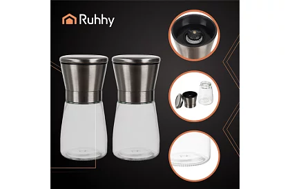 Ruční skleněné mlýnky na koření – sada 2 kusy