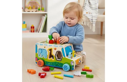 Dřevěné autíčko – Montessori třidič tvarů
