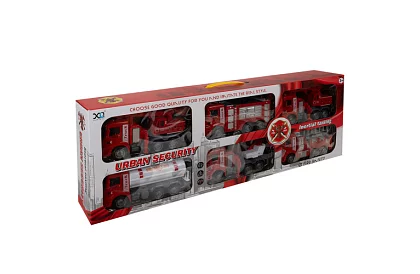 Sada hasičských aut s pohyblivými částmi – 6 kusů