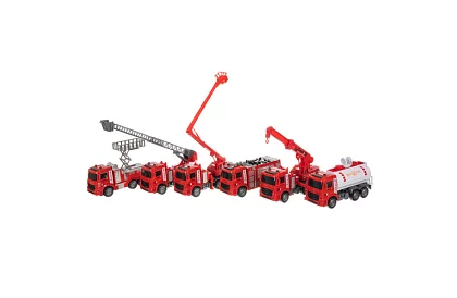 Sada hasičských aut s pohyblivými částmi – 6 kusů