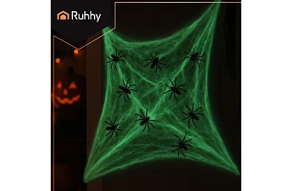 Halloweenská svítící pavučina s 20 pavouky