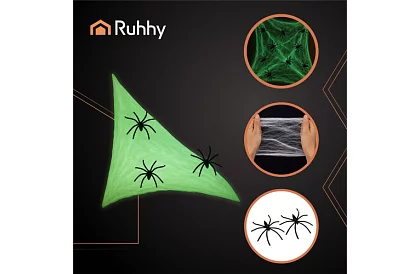 Halloweenská svítící pavučina s 20 pavouky