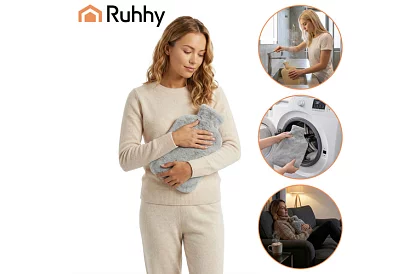 Termofor s plyšovým obalem – gumový ohřívač vody 1,8 l