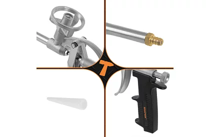 Montážní kovová pistole na pěnu s nastavitelným průtokem
