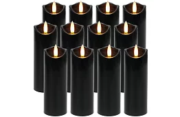 LED černé svíčky s efektem plamene 15 x 5 cm – sada 12 kusů