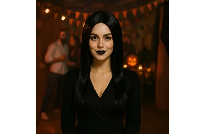 Dlouhá černá paruka s copánky - Wednesday