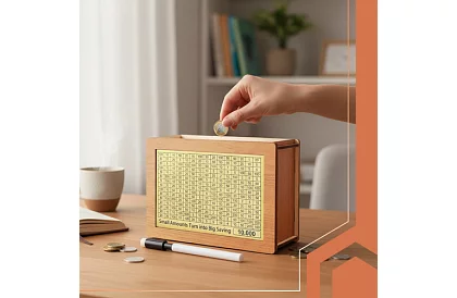 Dřevěná motivující pokladnička + 5 karet