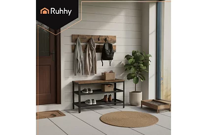 Předsínová stěna - botník + 2 police s věšáky