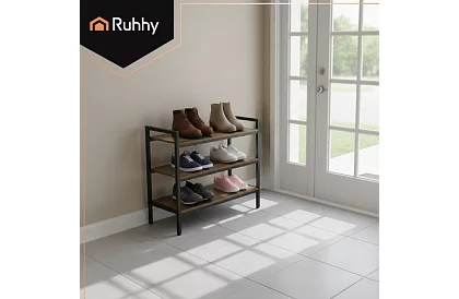 Botník s dřevěnými policemi 58,5 × 79 × 30 cm