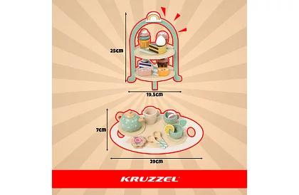 Velká dřevěná zelená čajová souprava + stojan na dorty