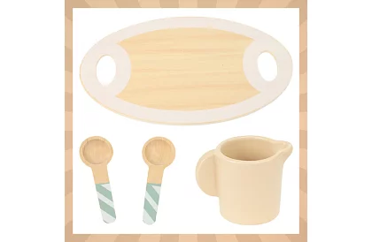 Velká dřevěná zelená čajová souprava + stojan na dorty