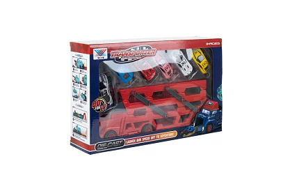 Kamion s vlekem pro přepravu vozidel + 6 aut