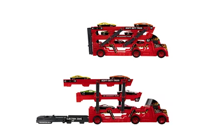 Kamion s vlekem pro přepravu vozidel + 6 aut