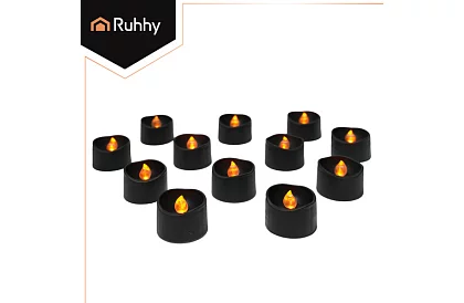 LED černé svíčky s efektem plamene 3,6 × 3 cm – sada 12 kusů