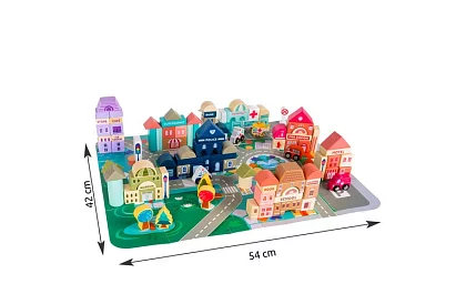 Dřevěné kostky – Město 115 ks s podložkou
