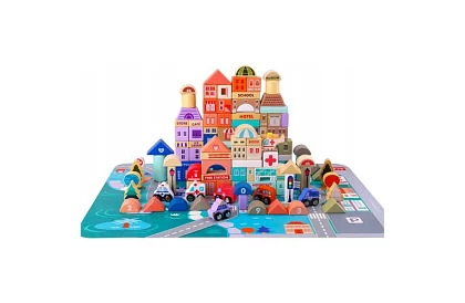 Dřevěné kostky – Město 115 ks s podložkou
