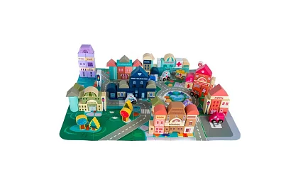 Dřevěné kostky – Město 115 ks s podložkou