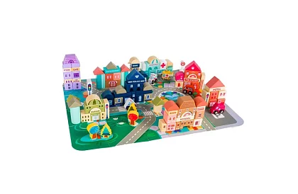 Dřevěné kostky – Město 115 ks s podložkou