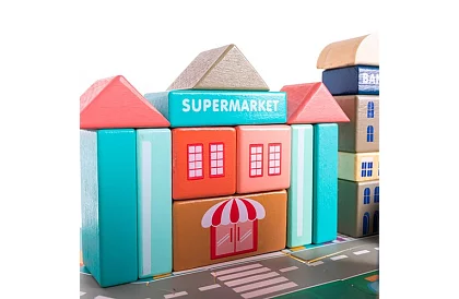 Dřevěné kostky – Město 115 ks s podložkou