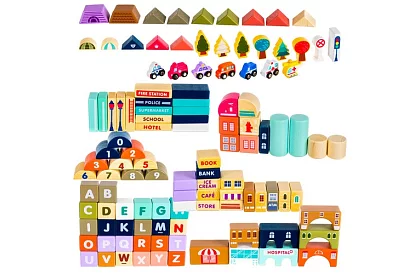 Dřevěné kostky – Město 115 ks s podložkou