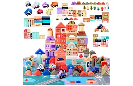 Dřevěné kostky – Město 115 ks s podložkou