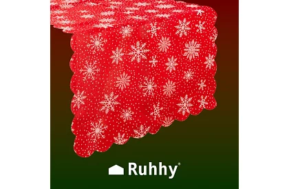 Dlouhý vánoční červený běhoun s vločkami – 150 x 35 cm