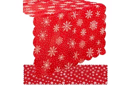 Dlouhý vánoční červený běhoun s vločkami – 150 x 35 cm