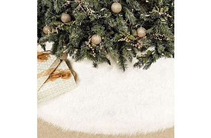 Podložka pod vánoční stromek – 150 cm, bílá kožešina