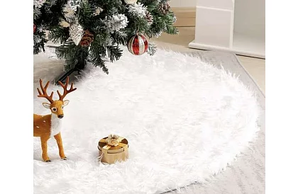Podložka pod vánoční stromek – 150 cm, bílá kožešina
