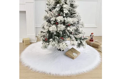Podložka pod vánoční stromek – 120 cm, bílá kožešina