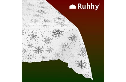 Ubrus se sněhovými vločkami 260 x 140 cm – bílostříbrný