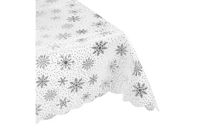 Ubrus se sněhovými vločkami 260 x 140 cm – bílostříbrný