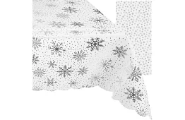 Ubrus se sněhovými vločkami 260 x 140 cm – bílostříbrný