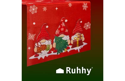 Dlouhý vánoční běhoun 180 x 40 cm – červený se skřítky