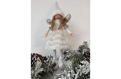 Vánoční bílá víla s křídly – 40 cm