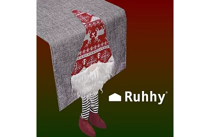 Dlouhý vánoční běhoun se skřítkem 215 x 34 cm